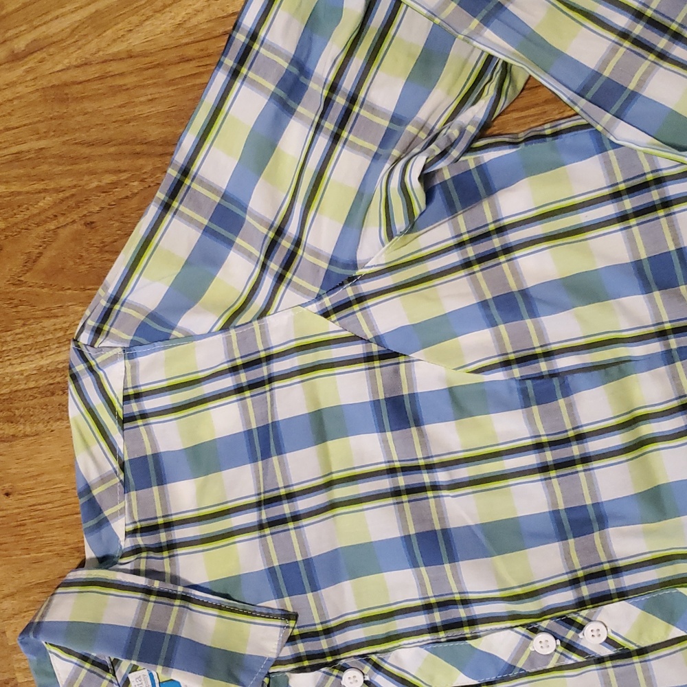 Columbia Plaid Button-Up Long Sleeve Shirt Womens L Periwinkle Lime Green White - Picture 7 of 16